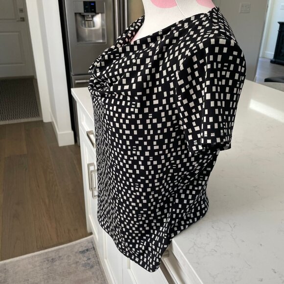 Precis Easycare Cowl Neck SS Geometric Print Polyester Top Black + White Sz S - Picture 3 of 9